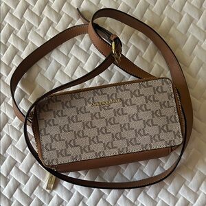 Karl Lagerfeld Signature Crossbody Bag in Brown and Cream